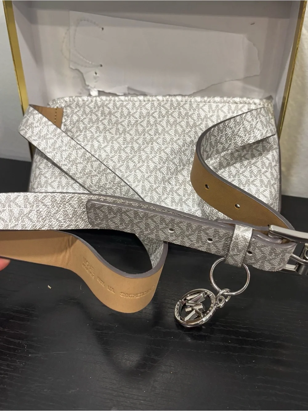Michael Kors Silver MK Logo belt bag sz L/XL new w box and tags wallet